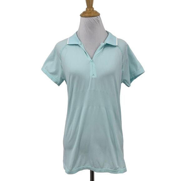 Athleta Top Women L Large Sea Glass Momentum Quarter Zip Short Sleeve Polo Shirt - Picture 1 of 13